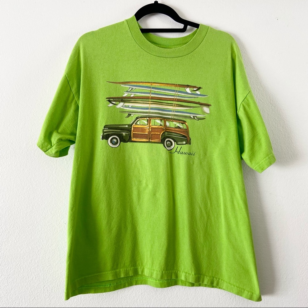 Vintage 90’s neon green Hawaii surfboard graphic tee shirt men’s Largr tshirt - Picture 1 of 5